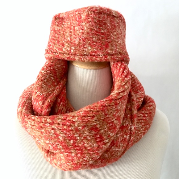 Frye & Co. Wrap Neck Scarf & Ear Band Reddish Orange Caramel White - Picture 5 of 8